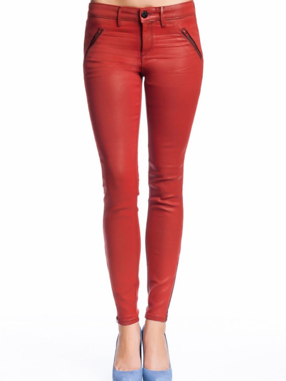 Habitual Amalia Zip Skinny Jean Vermillion Coated Denim Ankle Zip Size 28 NWT